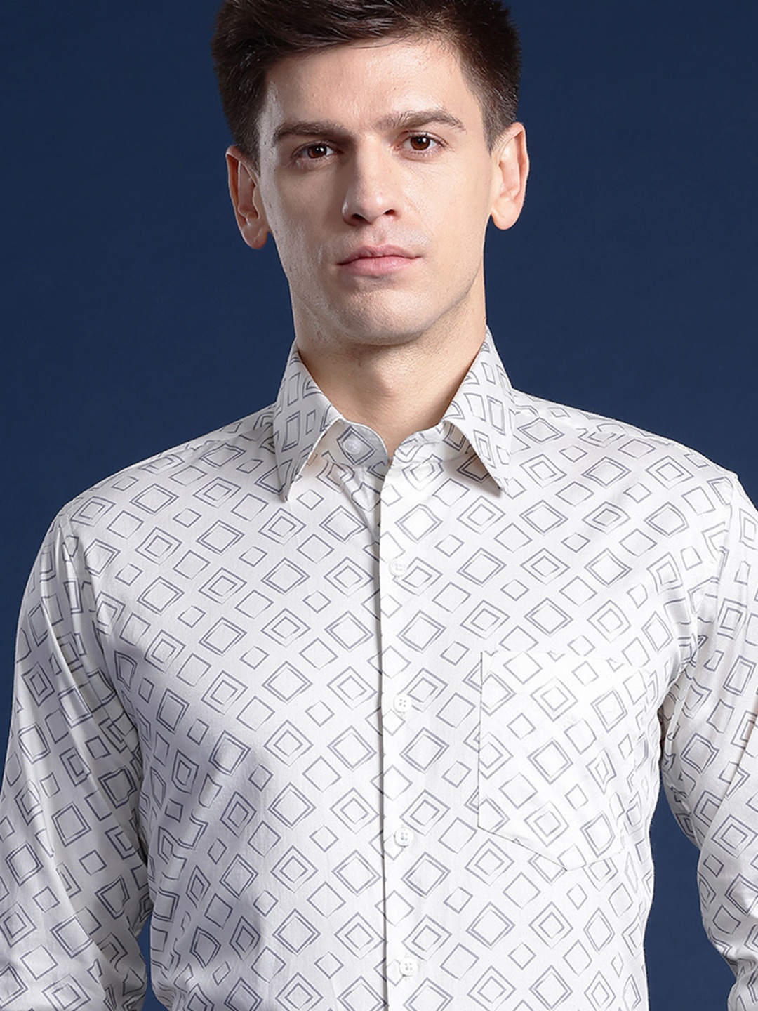 

Hancock Men Printed Slim Fit Party Shirt, White