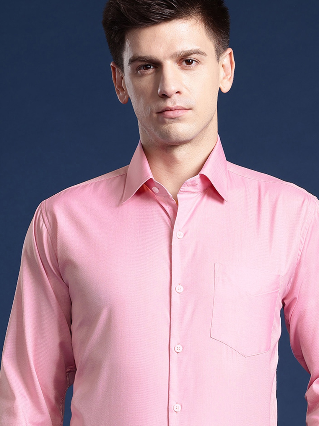 

Hancock Men Self Design Wrinkle Resistant Pure Cotton Slim Fit Formal Shirt, Pink