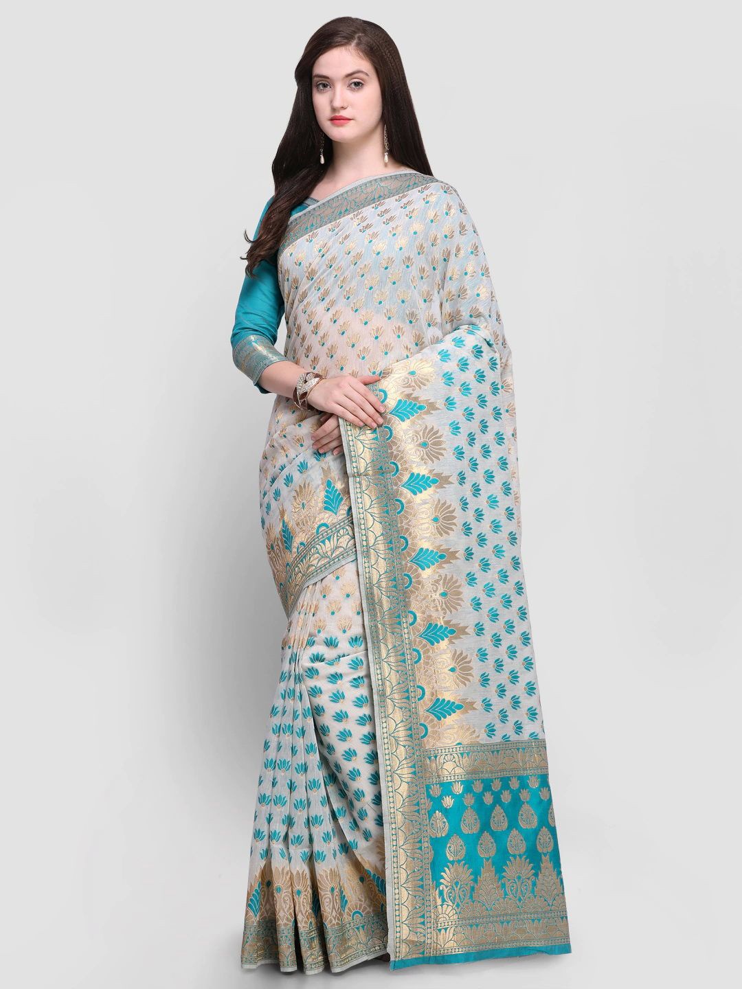 

KALINI Ethnic Motifs Zari Saree, White