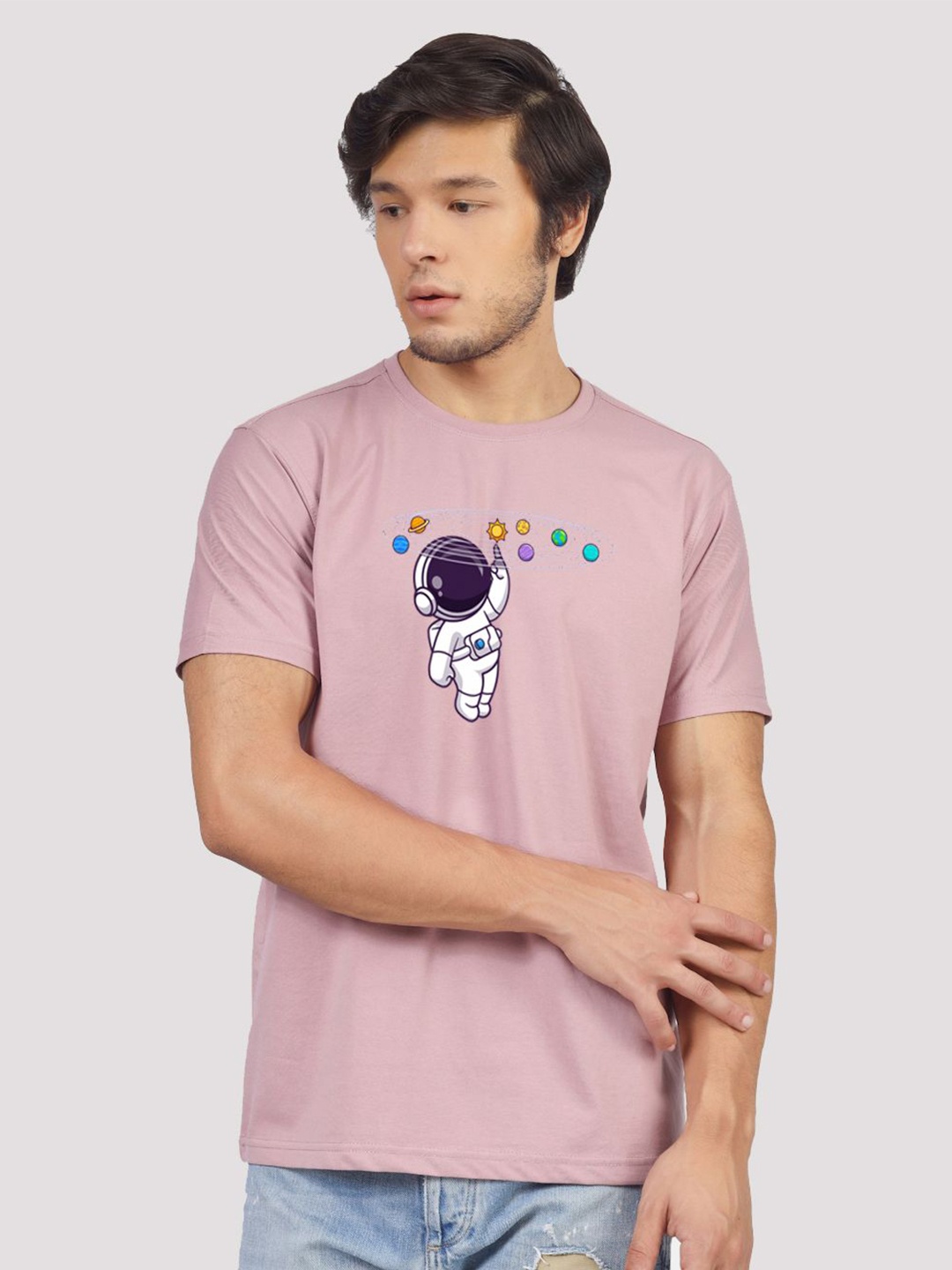

Greylongg Men Graphic Printed Round Neck T-shirt, Purple