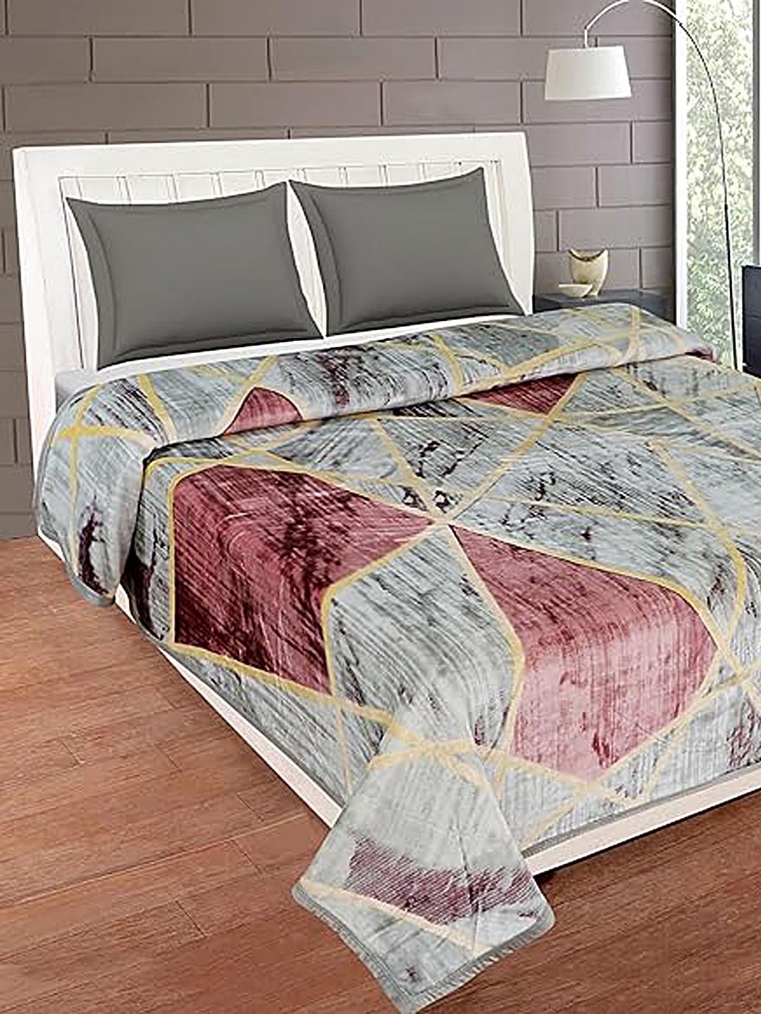 

ELSTONE HOME Grey & Purple Geometric Heavy Winter 350 GSM Double Bed Blanket
