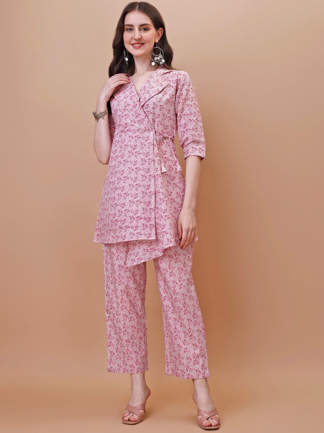 

Siya Fashion Printed Pure Cotton Top With Palazzos Co-Ords, Pink