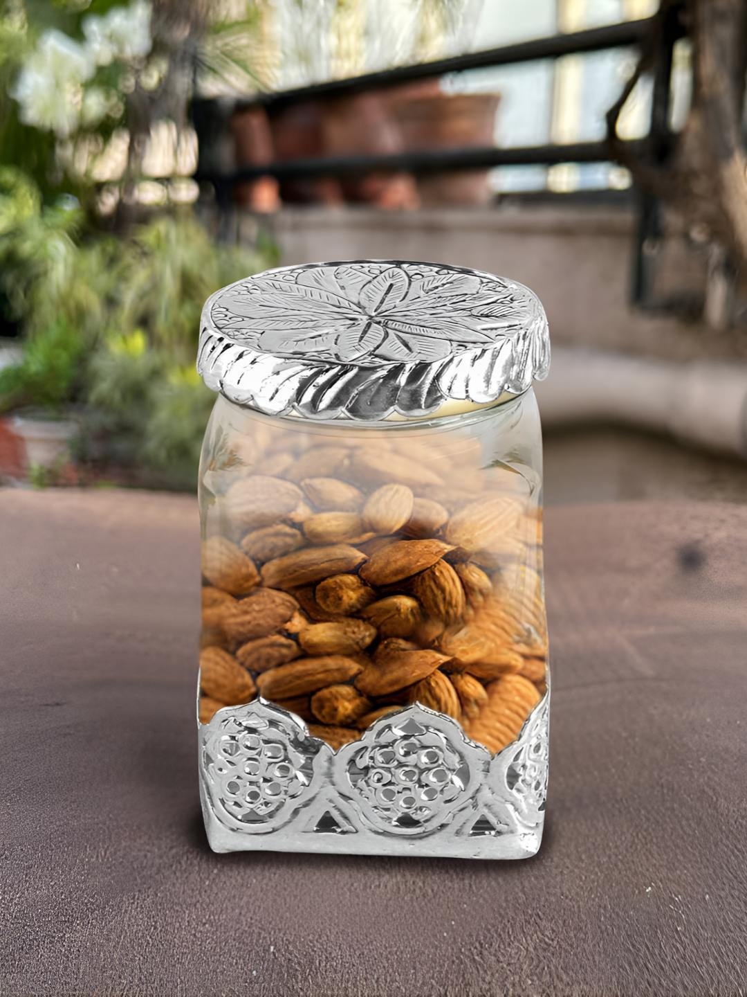 

THE HOME CO. Transparent Textured Glass Container, Silver