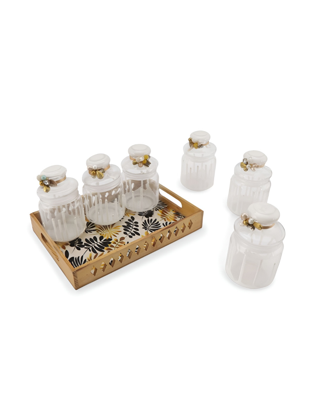 

THE HOME CO. Transparent & Brown 7 Pieces Glass Containers With Tray
