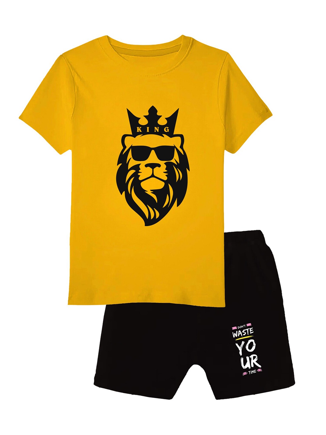 

CoolTees4U Boys Printed Pure Cotton T-shirt with Shorts, Yellow