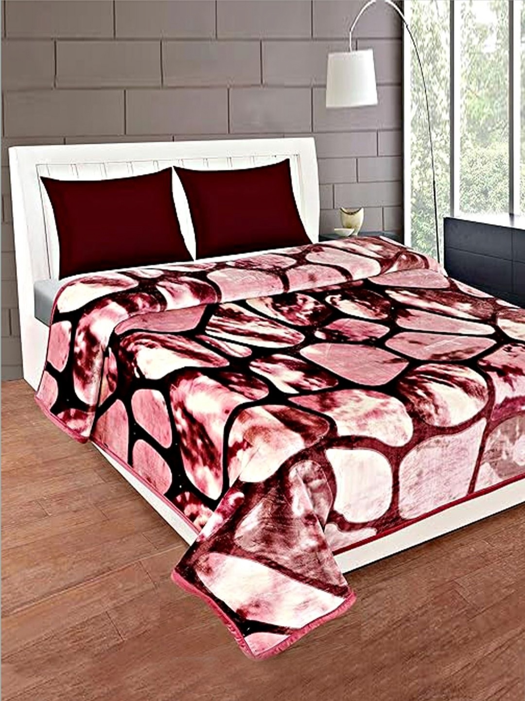 

Bezzilish Home White & Purple Geometric Heavy Winter 350 GSM Double Bed Blanket