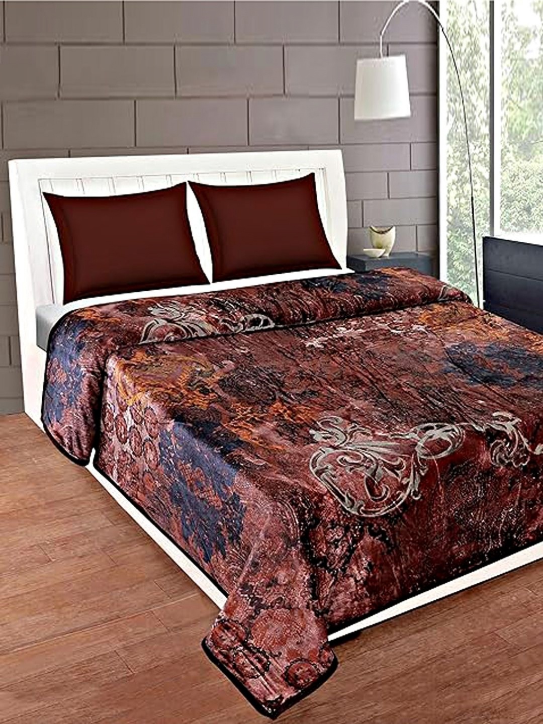 

Bezzilish Home Brown & Blue Floral Heavy Winter 350 GSM Double Bed Blanket