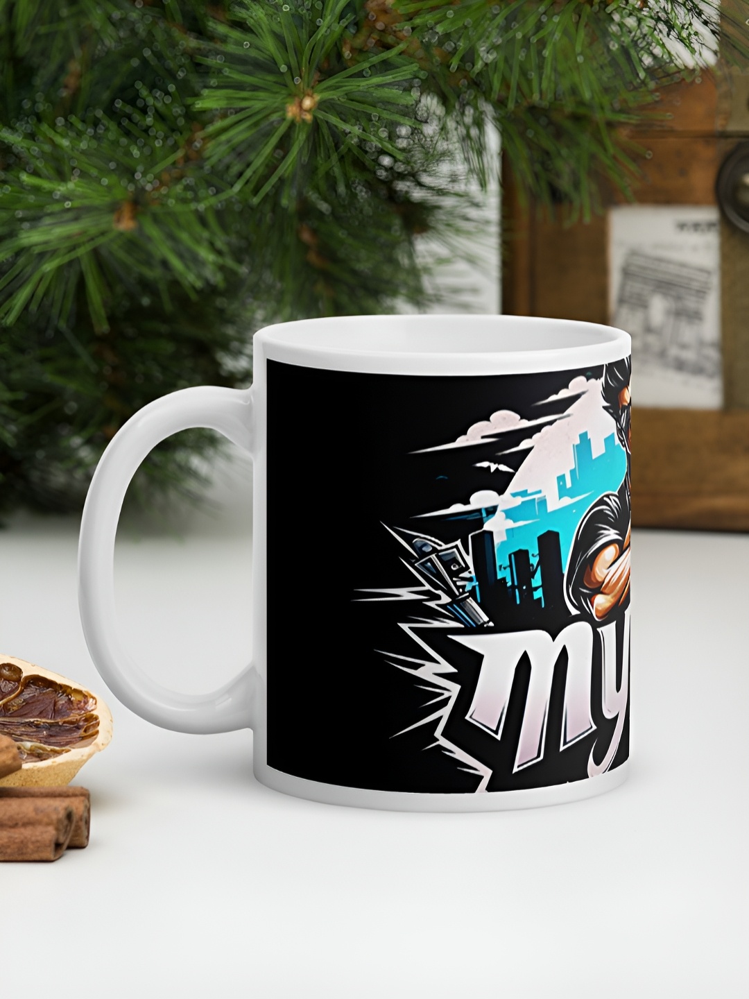 

bettergiftflowers White & Black Printed Ceramic Glossy Mug 350 ml