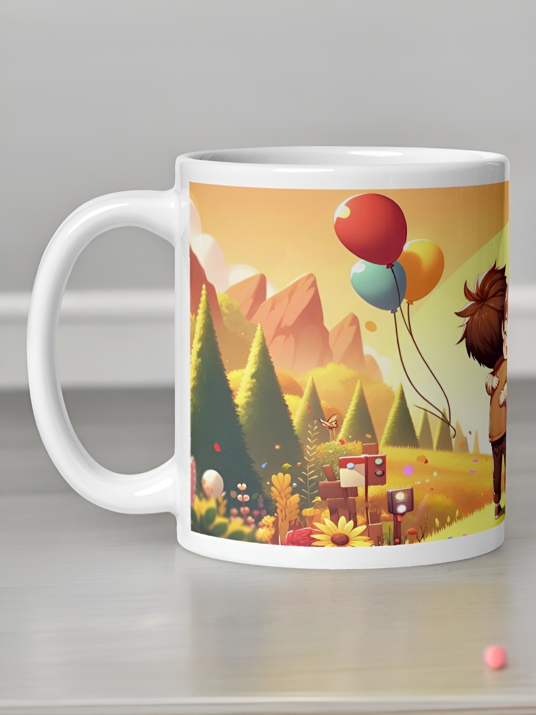 

bettergiftflowers Yellow & White Printed Ceramic Glossy Mugs 350 ml