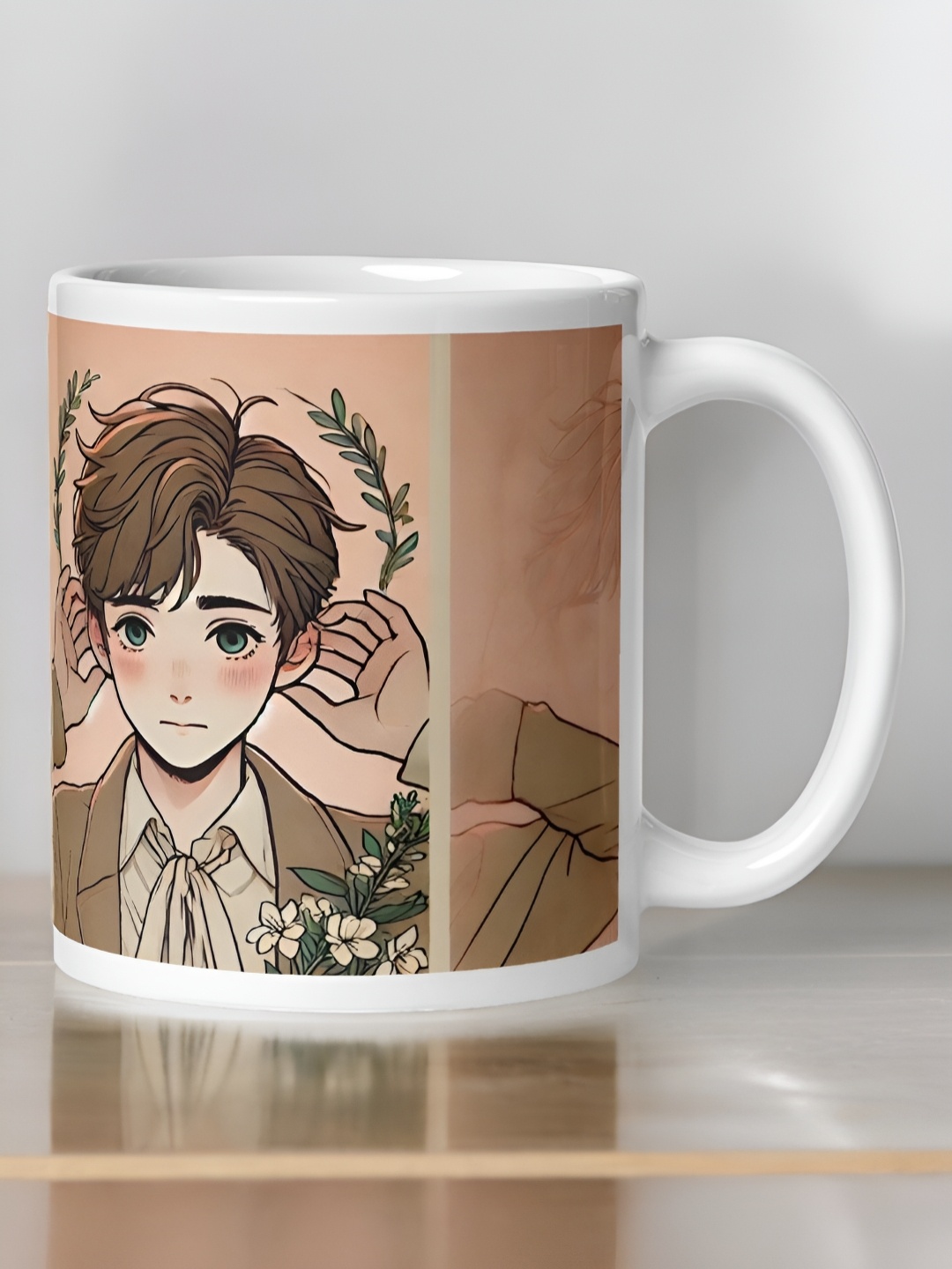 

bettergiftflowers Green & Pink Printed Ceramic Glossy Mugs 350 ml