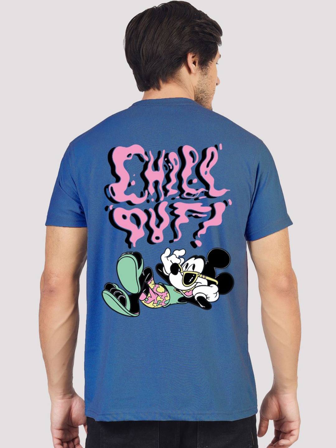 

Greylongg Men Graphic Mickey Mouse Printed Round Neck T-shirt, Blue
