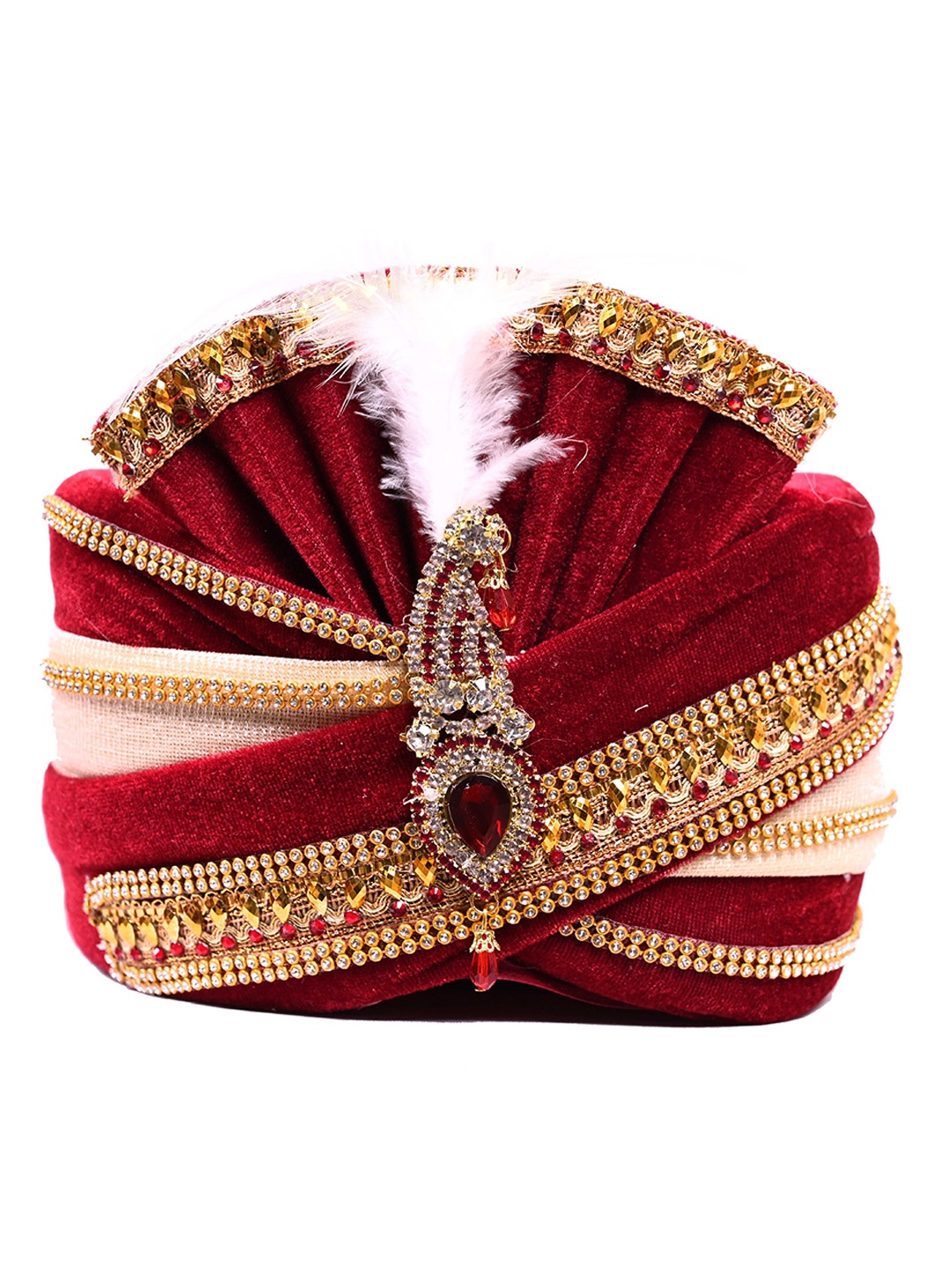 

ZARIDHAR Self Design Groom Pagri With Safa, Red