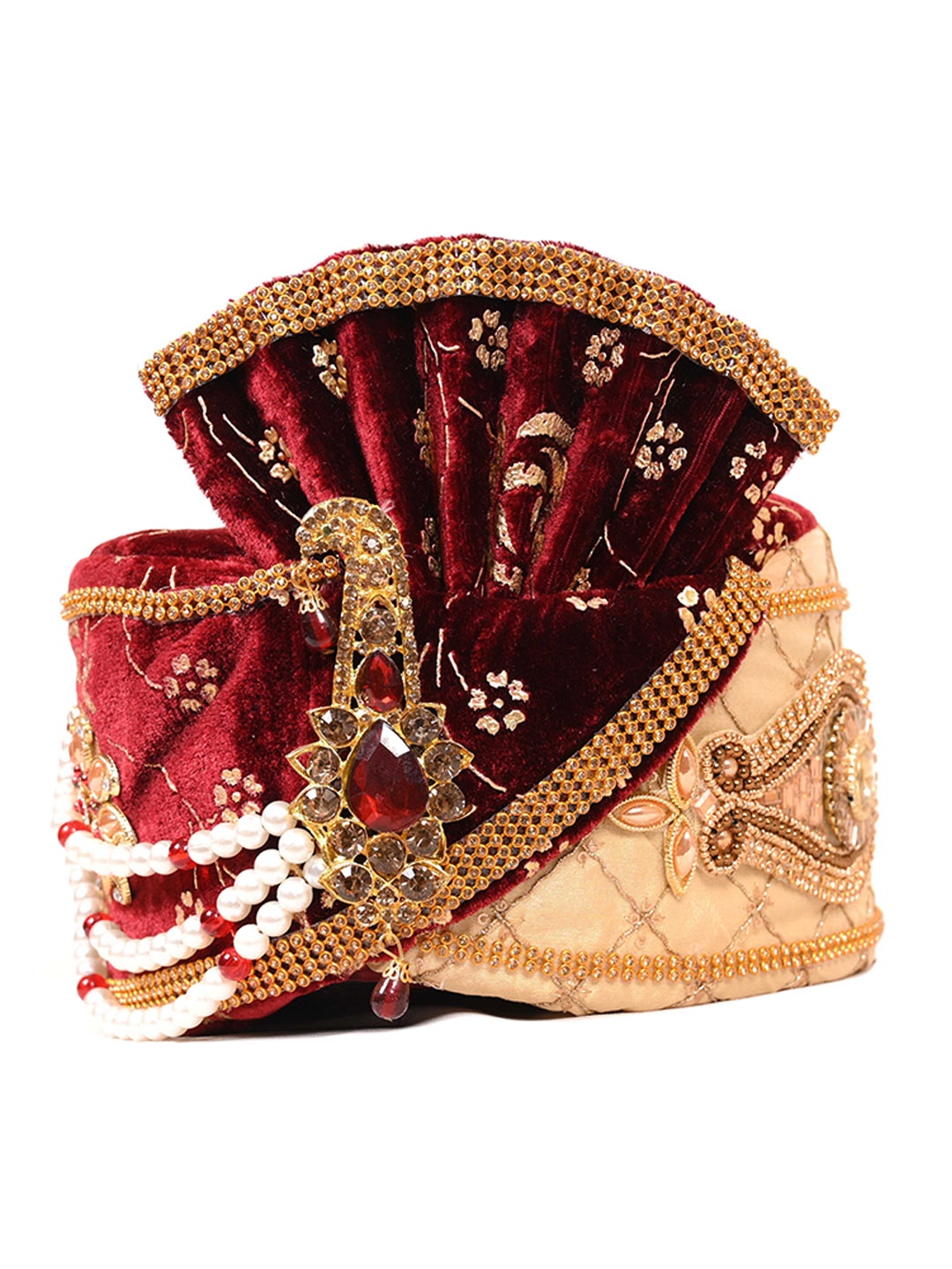 

ZARIDHAR Ethnic Motifs Embroidered Groom Pagri With Safa, Maroon