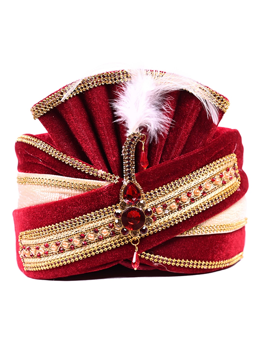 

ZARIDHAR Embroidered Groom Pagri With Safa, Maroon