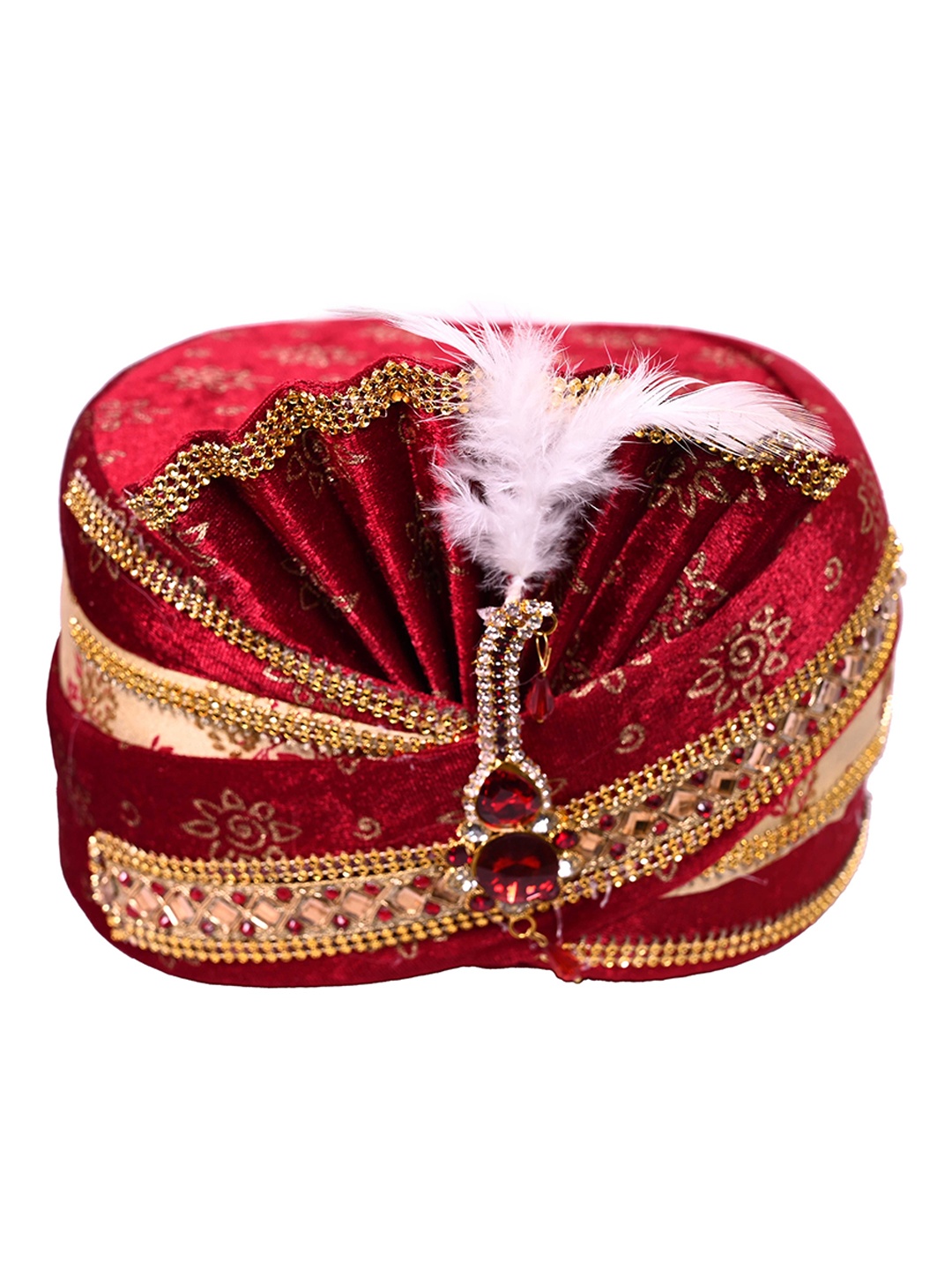 

ZARIDHAR Embroidered Groom Pagri With Safa, Maroon
