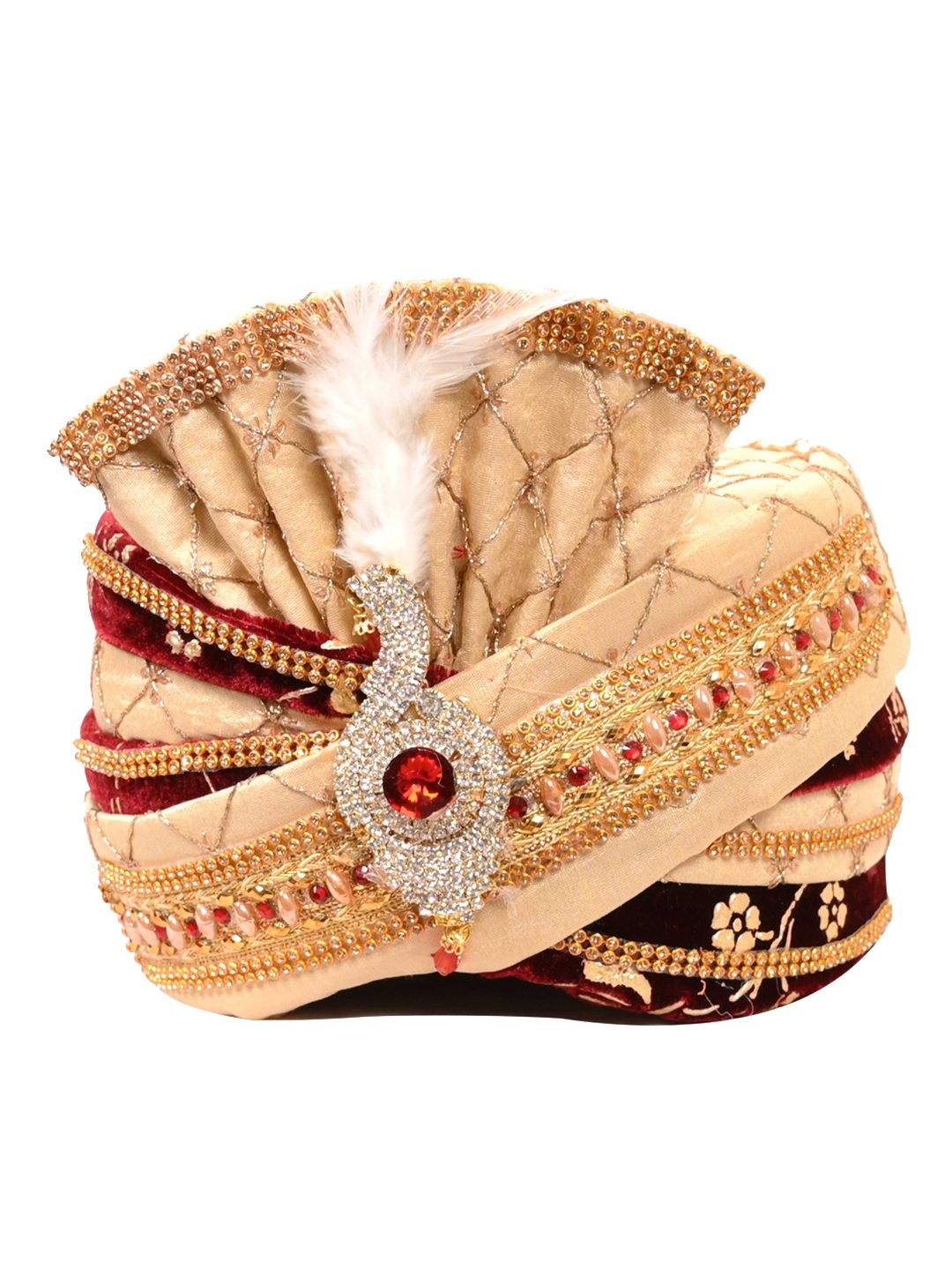 

ZARIDHAR Self Design Groom Pagri With Safa, Maroon