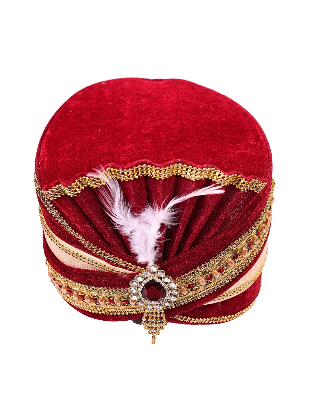 

ZARIDHAR Embroidered Groom Pagri With Safa, Red