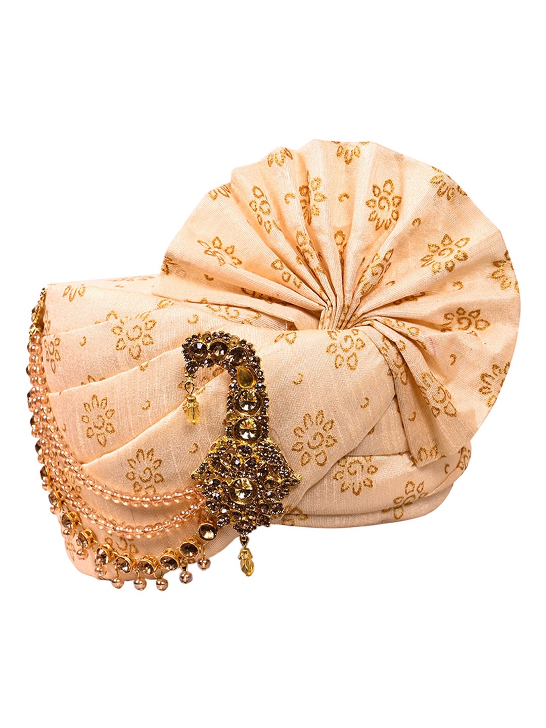 

ZARIDHAR Ethnic Motifs Self Design Groom Pagri With Safa, Beige