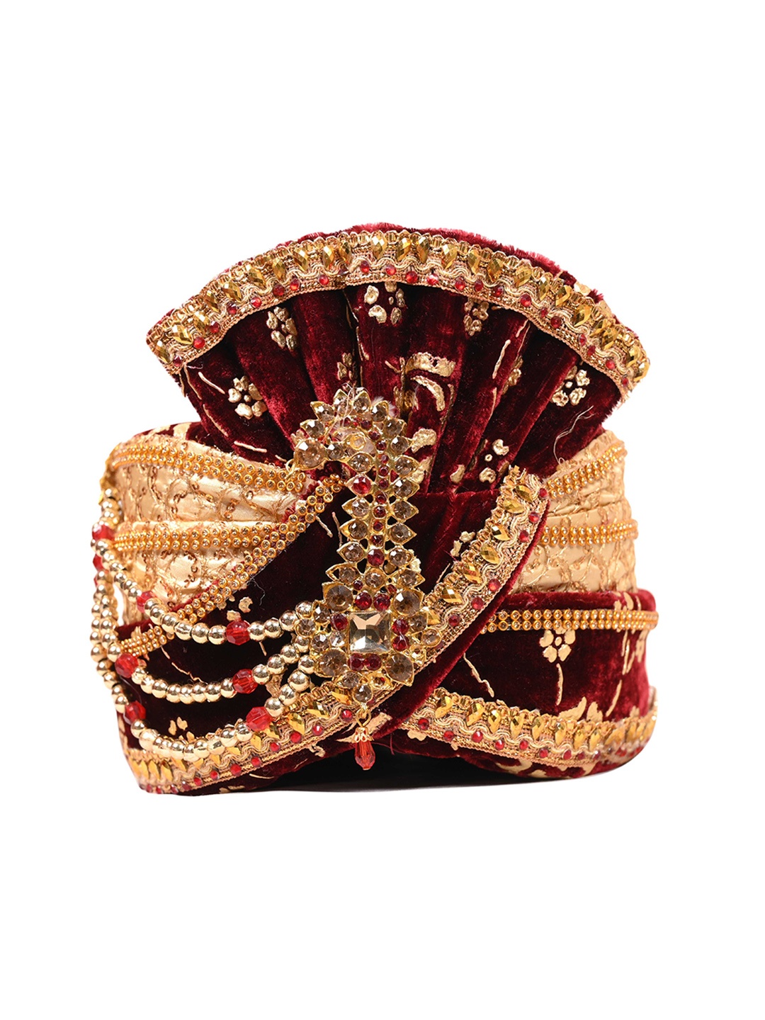 

ZARIDHAR Ethnic Motifs Self Design Groom Pagri With Safa, Maroon