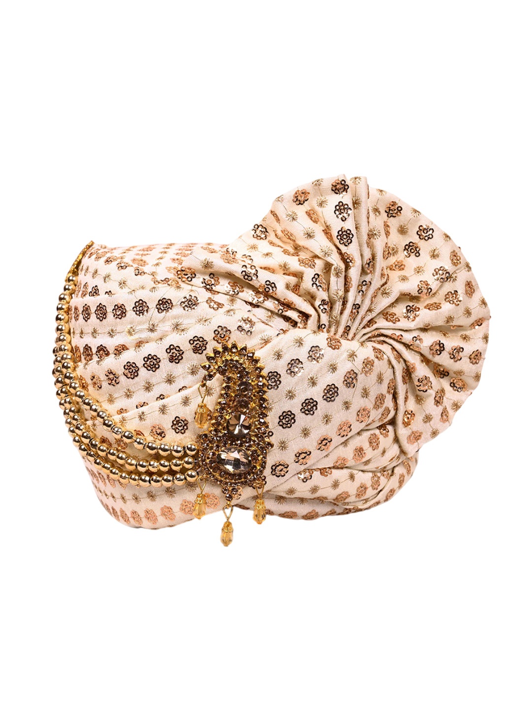 

ZARIDHAR Floral Self Design Groom Pagri With Safa, Beige