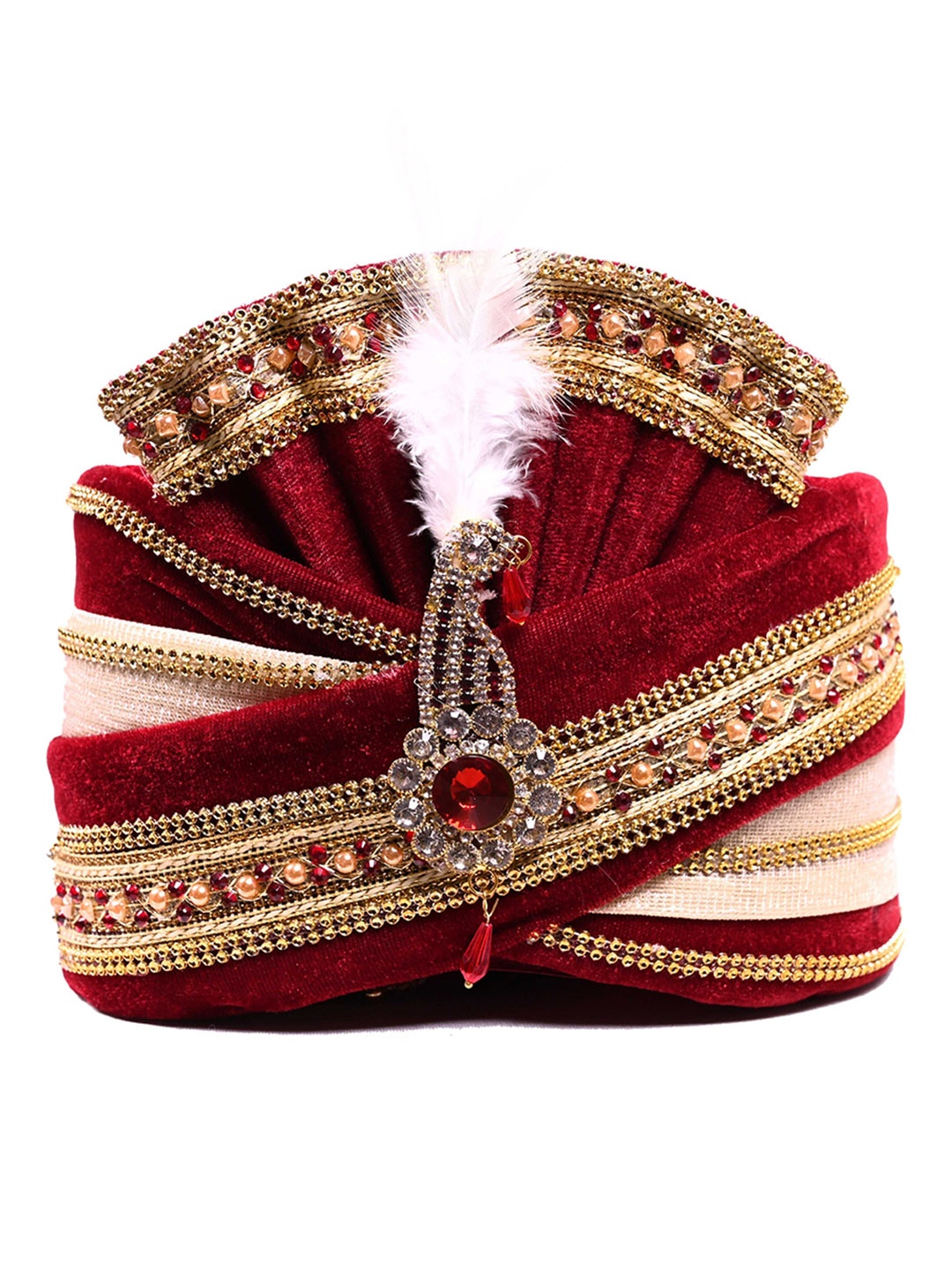 

ZARIDHAR Self Design Groom Pagri With Safa, Maroon