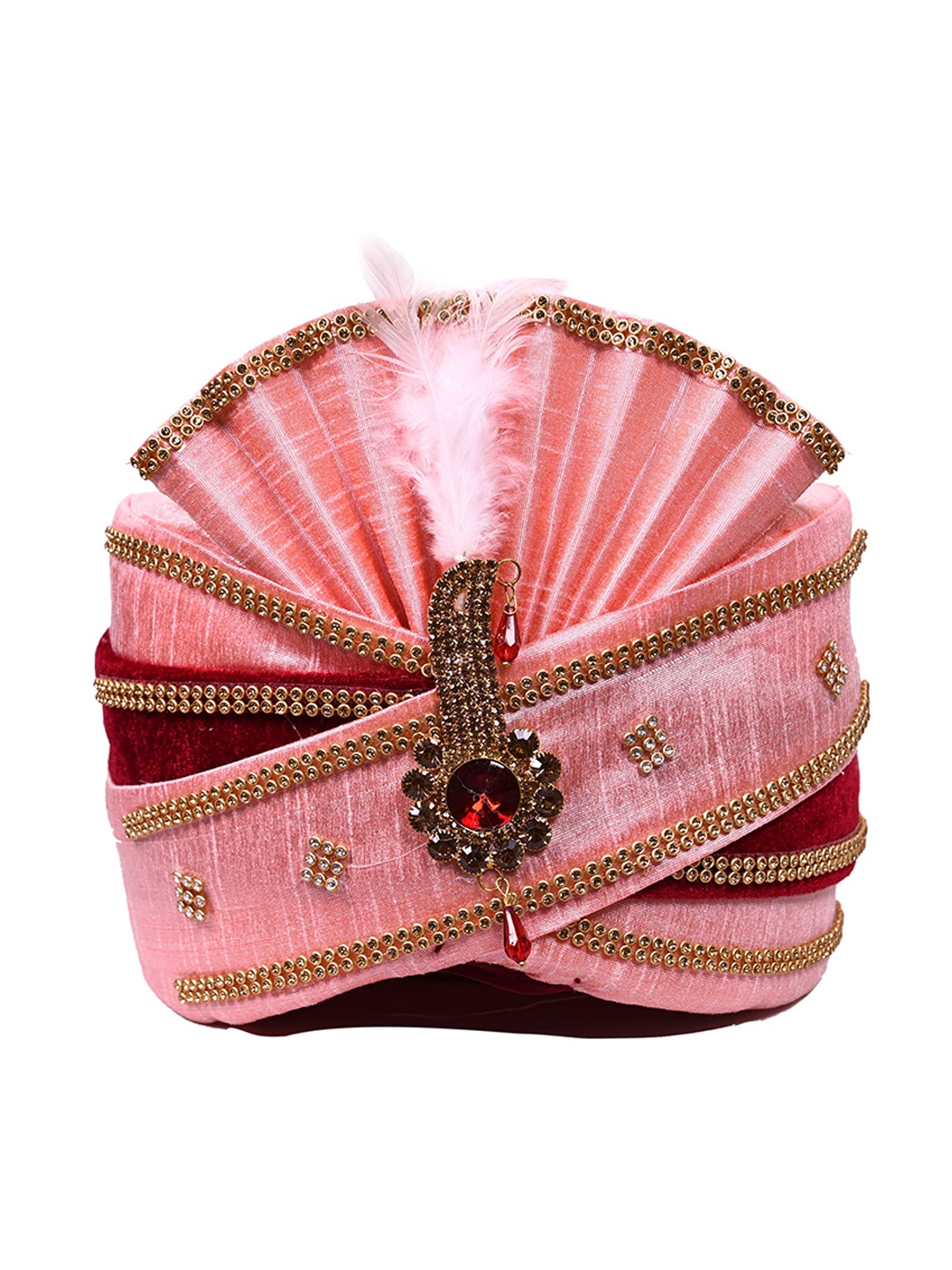 

ZARIDHAR Self Design Groom Pagri With Safa, Pink