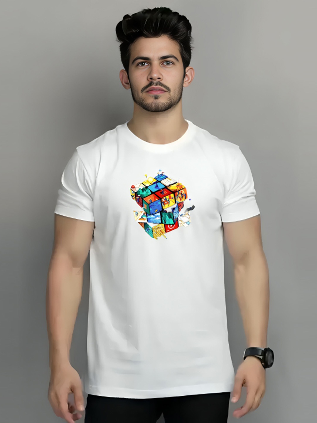 

Elibolz Men Typography Printed Applique T-shirt, White