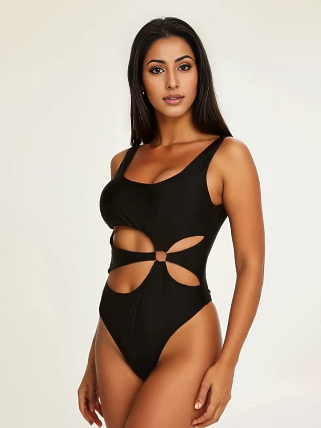 

FIESTA RESORTWEAR Shoulder Strap Cut Out Swimsuit Swimwear, Black