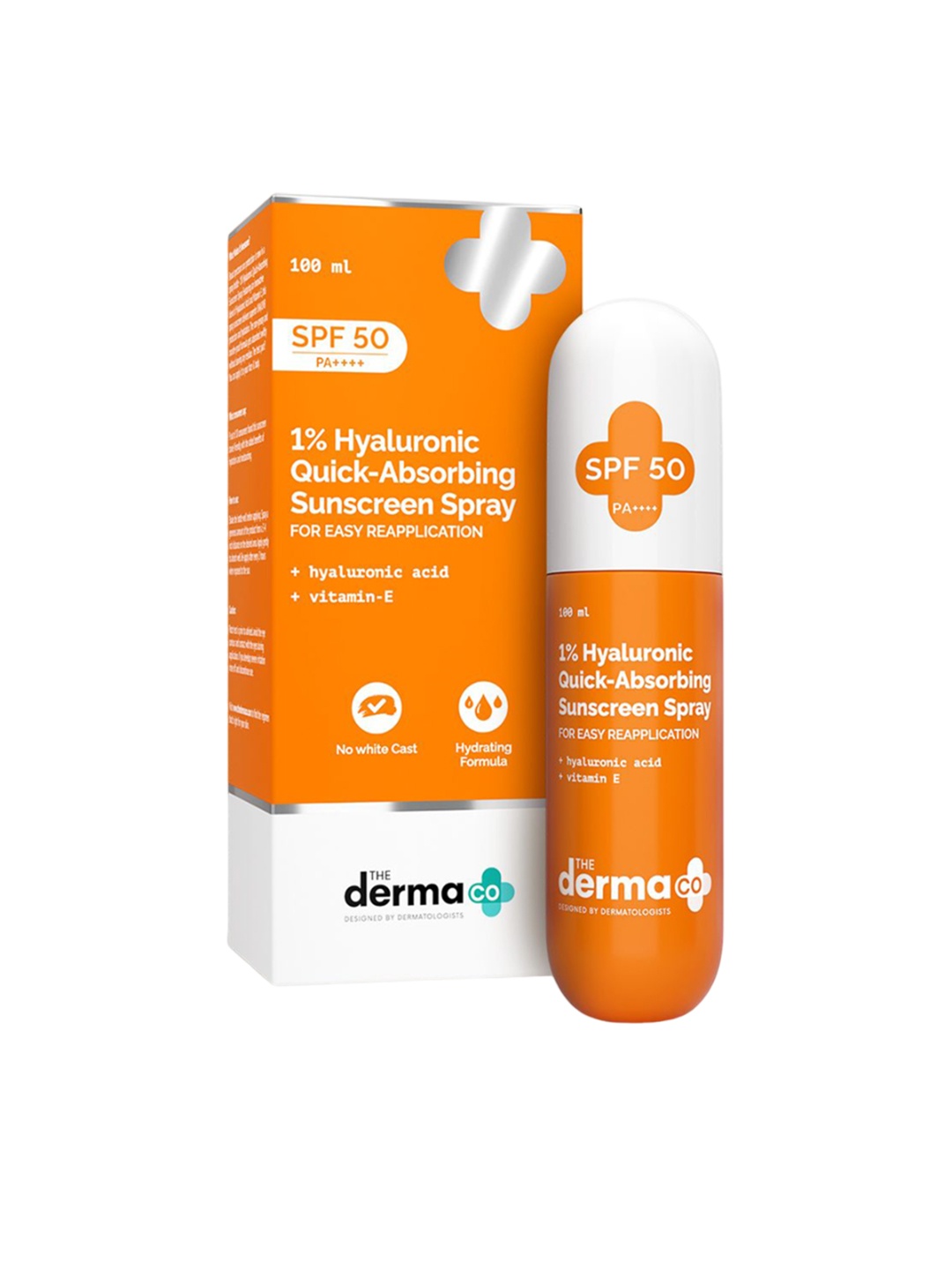 

The Derma co. 1% Hyaluronic Quick-Absorbing Sunscreen Spray SPF50 PA++++ - 100ml, White