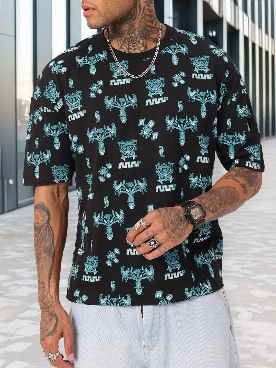 Kook N Keech Urban Cool Graphic Printed Oversized T-shirt, Black