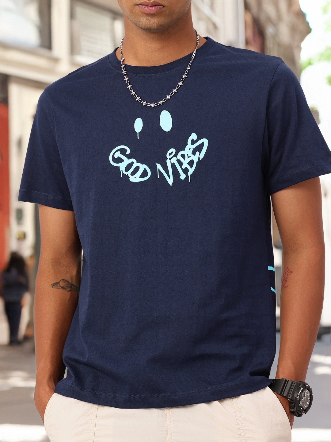 

Kook N Keech Positive Edge Graphic & Typography Printed T-shirt, Navy blue