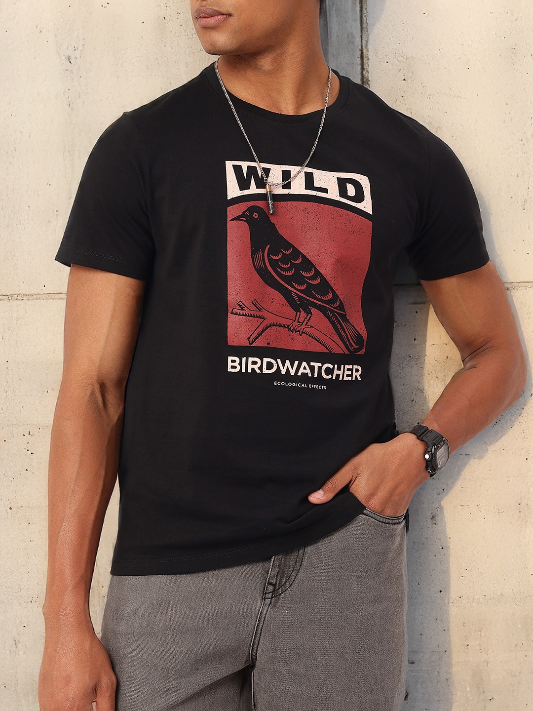 

Kook N Keech Urban Birdwatcher Printed Casual T-shirt, Black