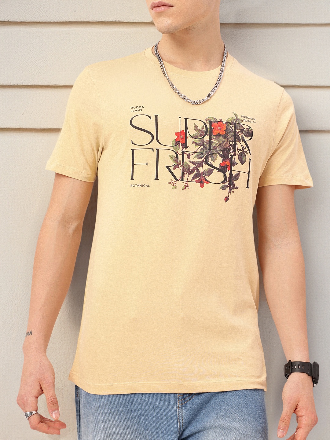 Kook N Keech Urban Street Typography Printed Casual T-shirt, Beige