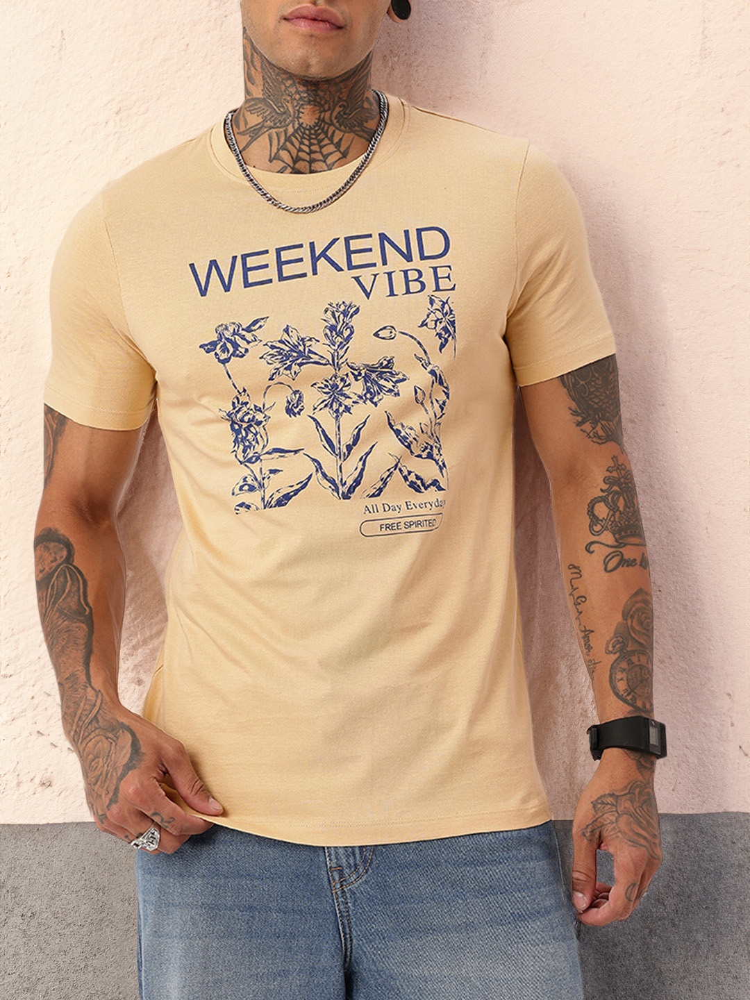 Kook N Keech City Leisure Vibe Printed Casual T-shirt, Beige