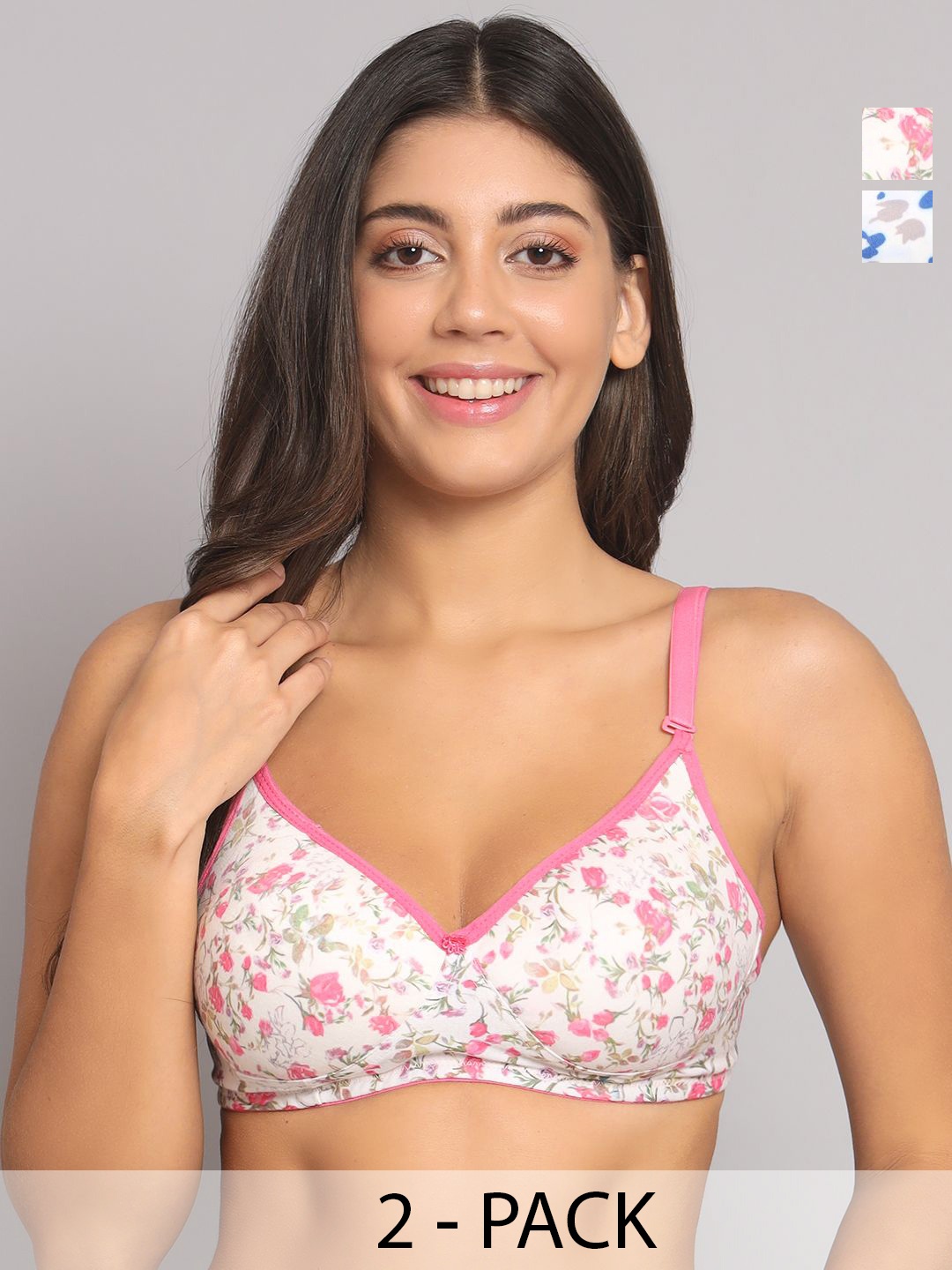 

R Cube Pack Of 2 Floral Printed Full Coverage Non Padded Bras With All Day Comfort, White