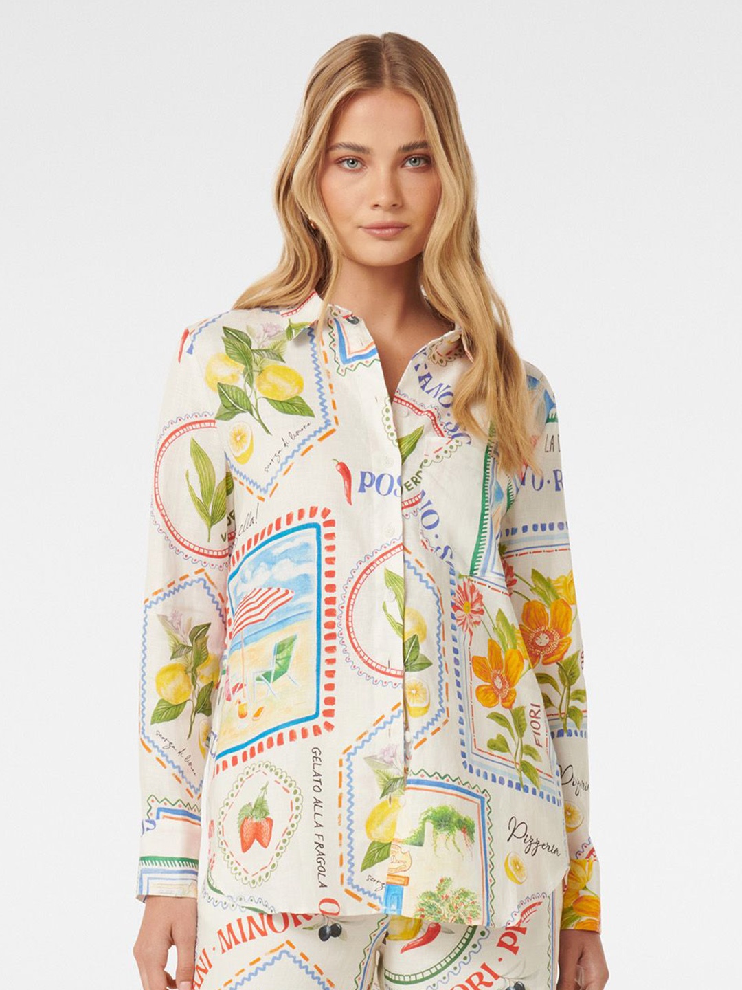 

Forever New Women Relaxed Floral Opaque Printed Casual Shirt, White