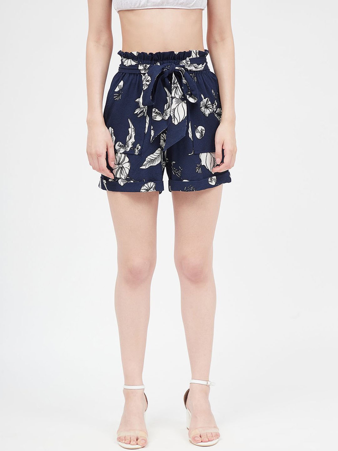 Kibo Women Floral Printed High-Rise Shorts, Blue
