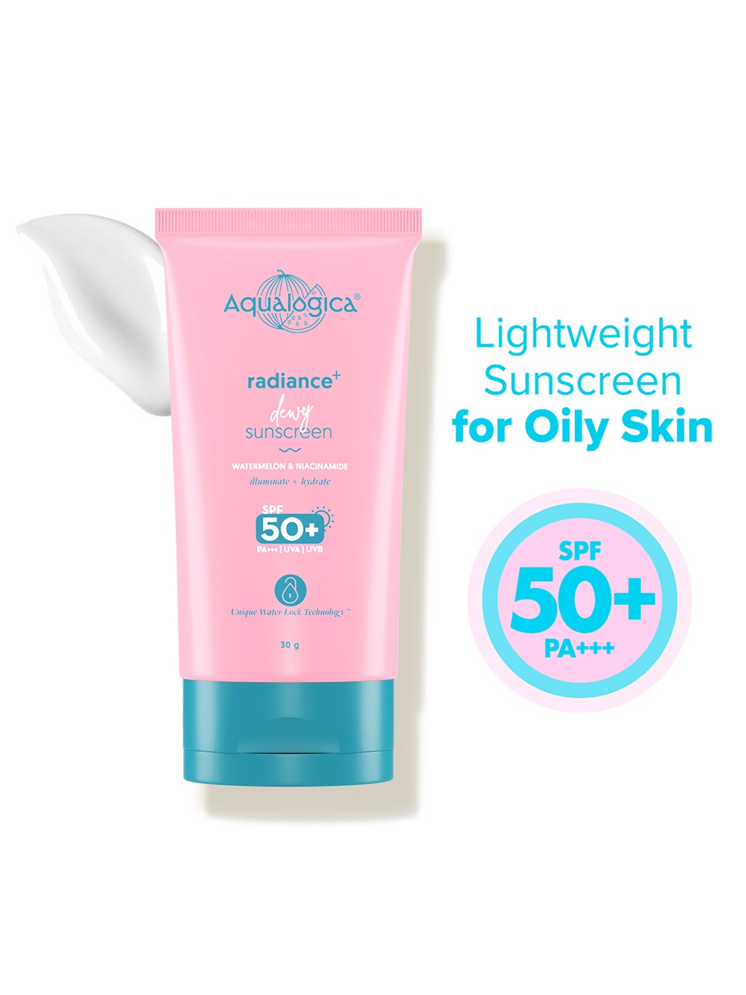 

Aqualogica SPF 50+ PA+++ 30g Oily Skin No White Cast Lightweight Radiance Dewy Sunscreen