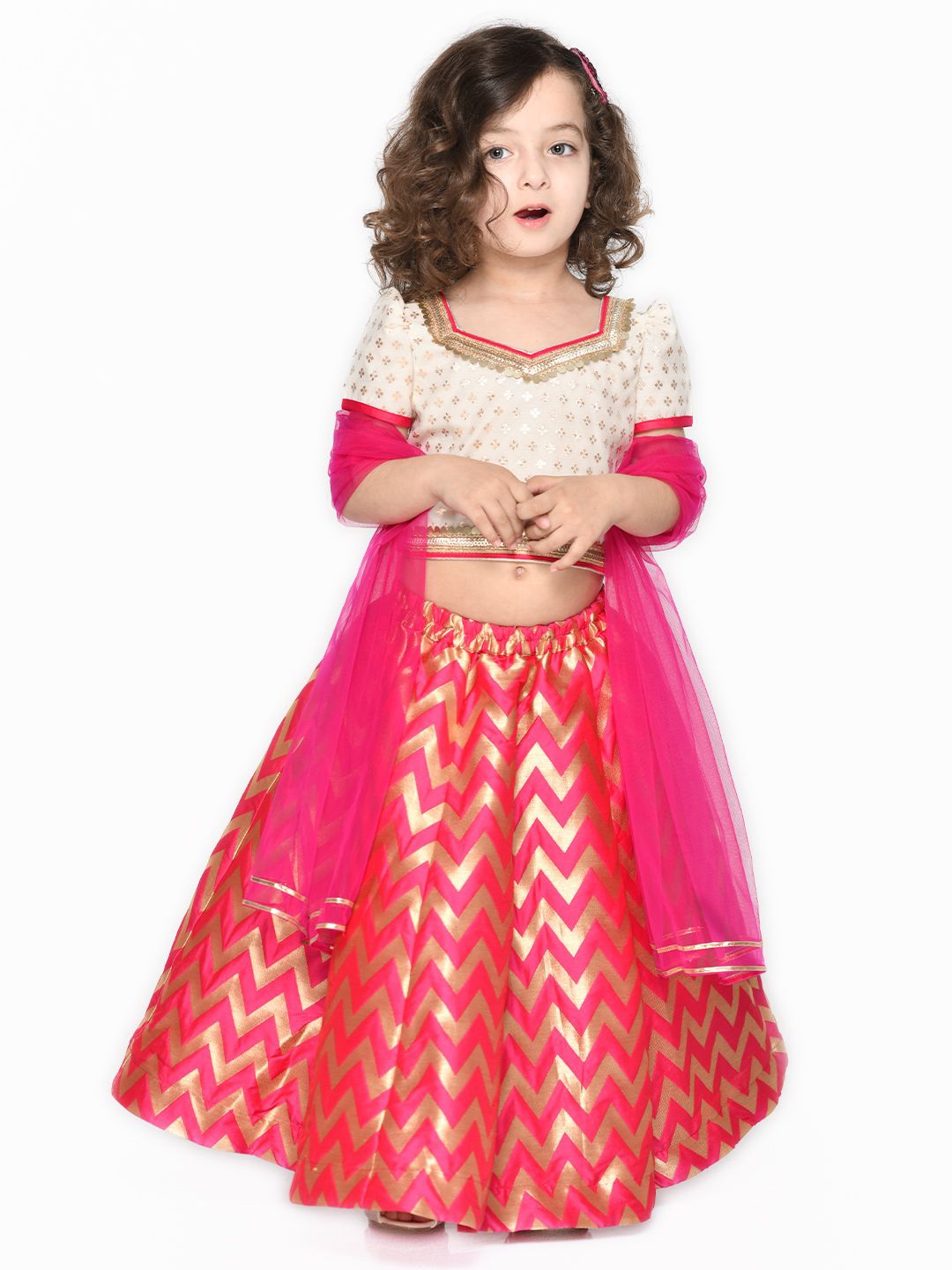 

SAKA DESIGNS Girls Embroidered Ready to Wear Lehenga & Blouse With Dupatta, Magenta