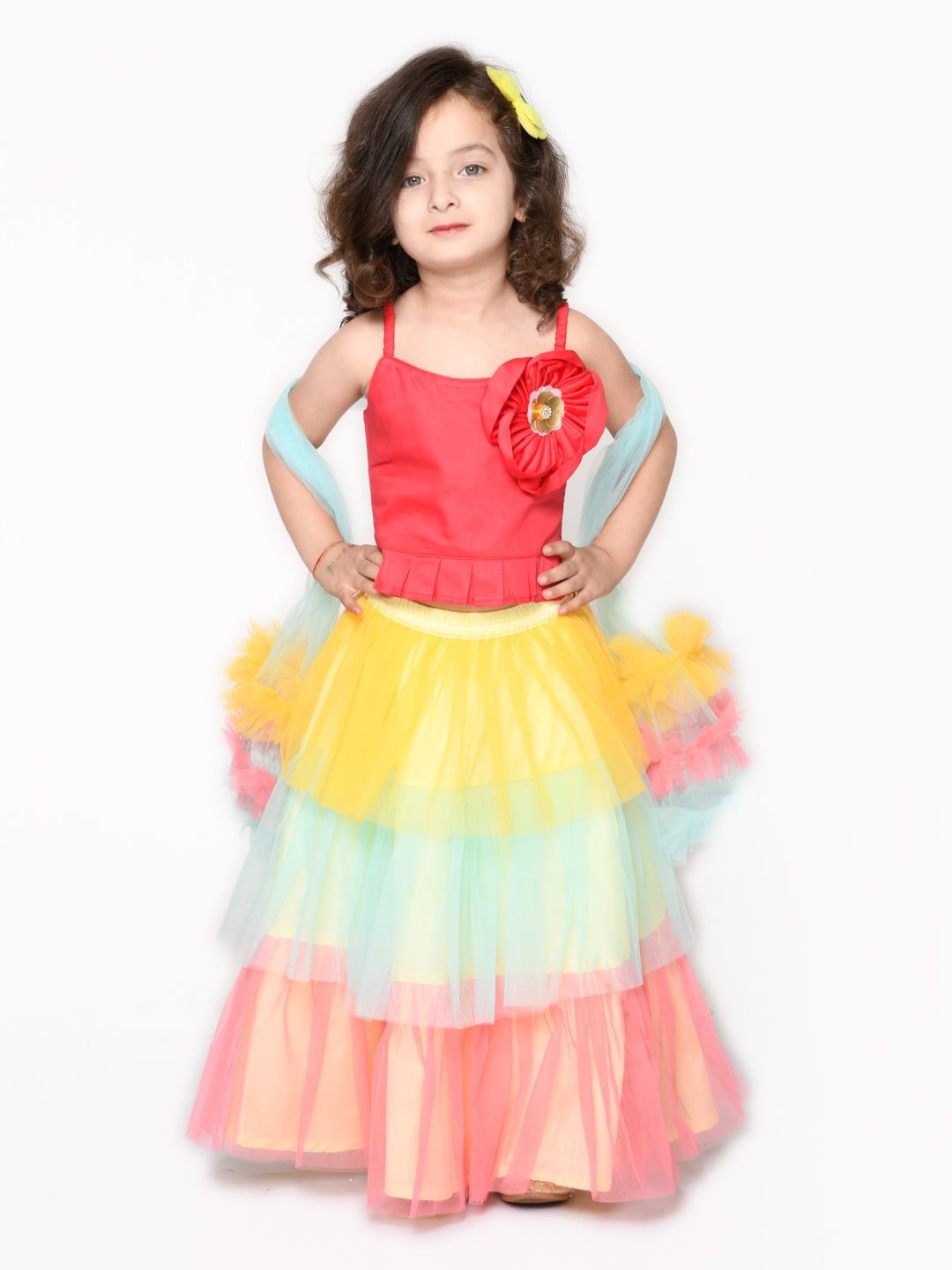 

SAKA DESIGNS Girls Beads and Stones Ready to Wear Lehenga & Blouse With Dupatta, Magenta