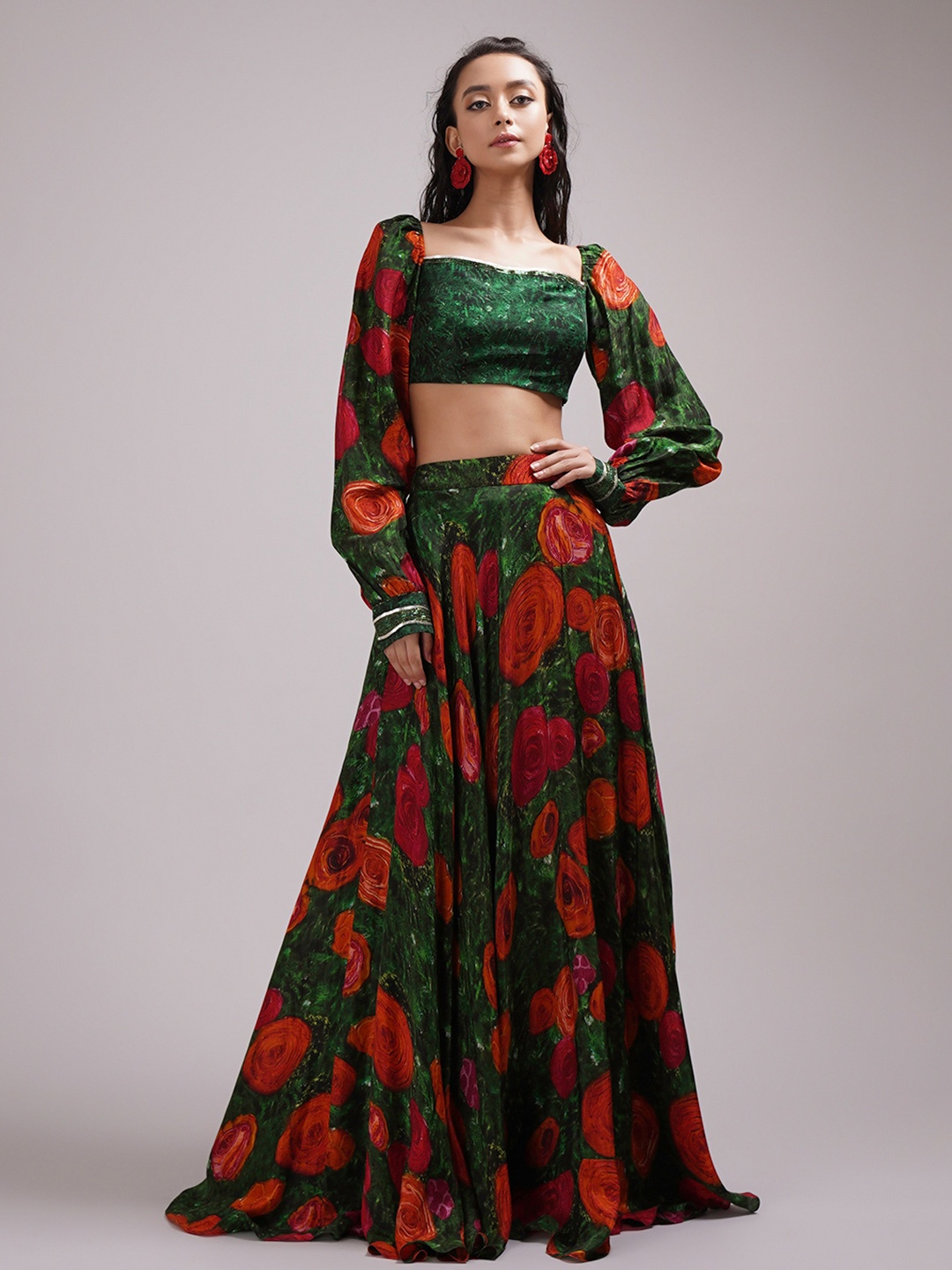 

Breathe by Aakanksha Singh Printed Made to Measure Lehenga & Blouse, Green