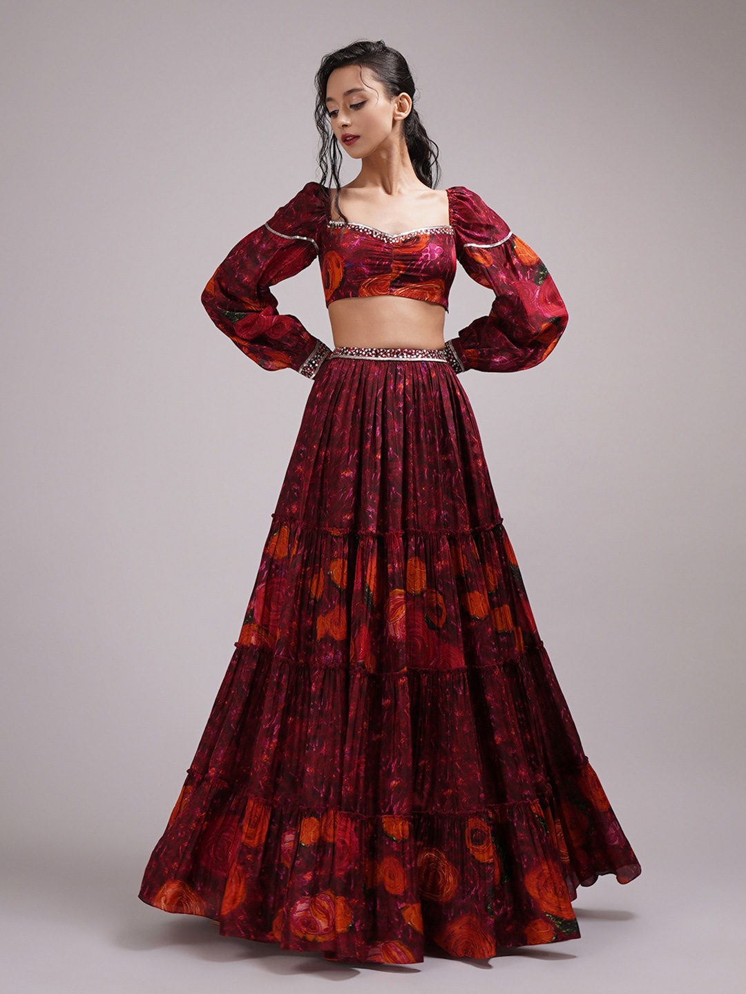

Breathe by Aakanksha Singh Embroidered Sequinned Made to Measure Lehenga With Blouse, Maroon
