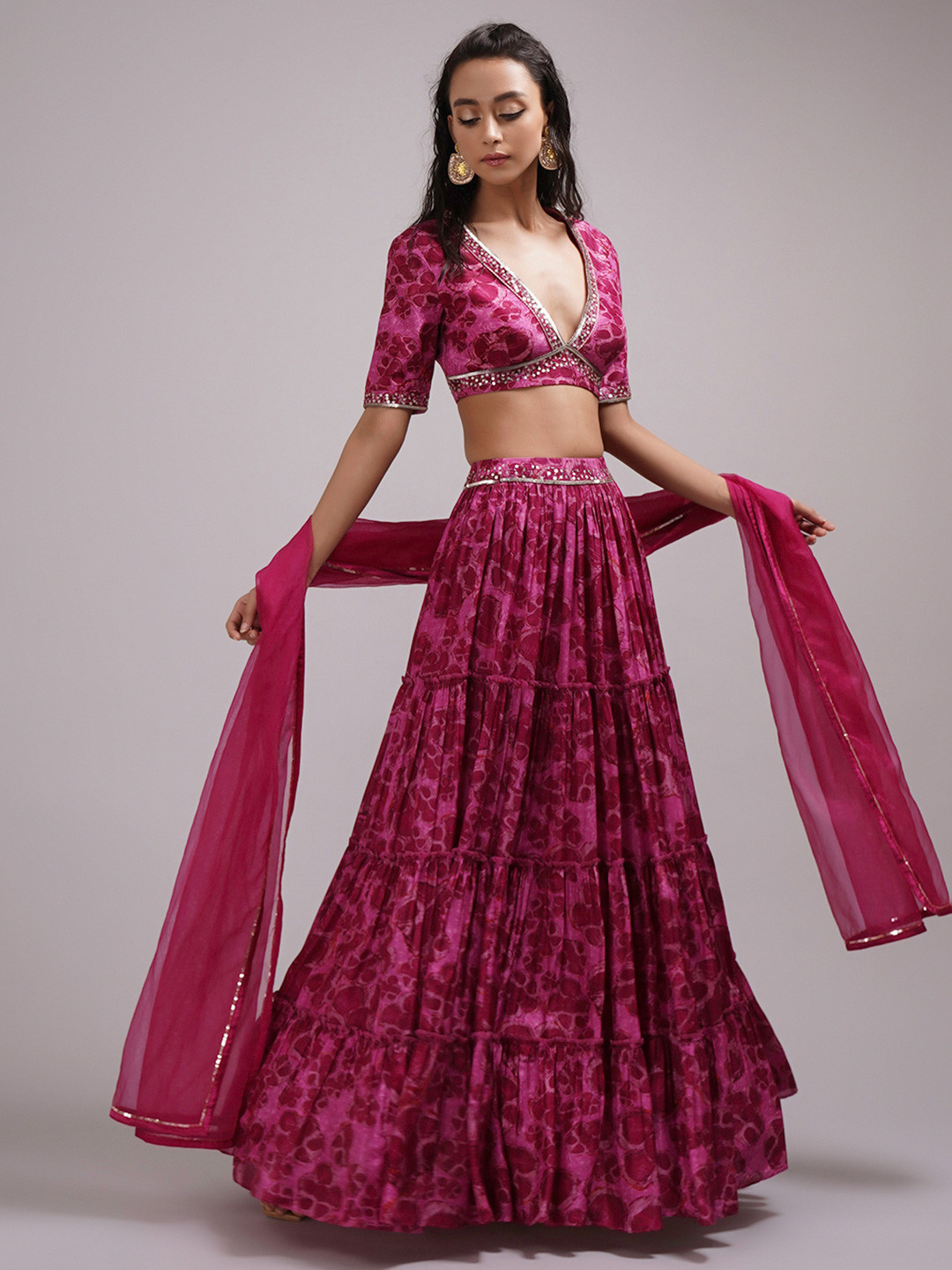 

Breathe by Aakanksha Singh Printed Made to Measure Lehenga & Blouse With Dupatta, Pink