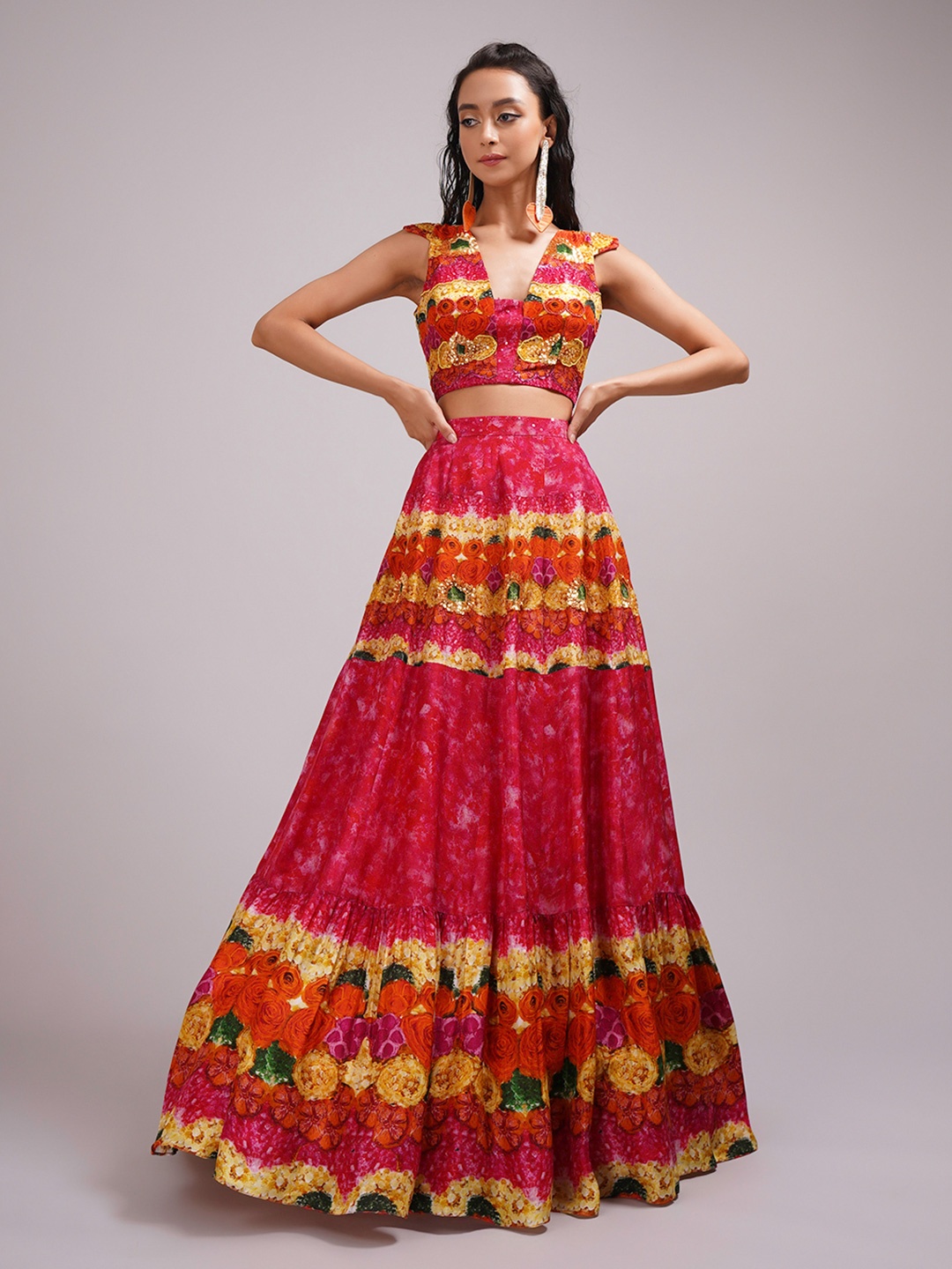 

Breathe by Aakanksha Singh Printed Sequinned Silk Made to Measure Lehenga & Blouse, Pink