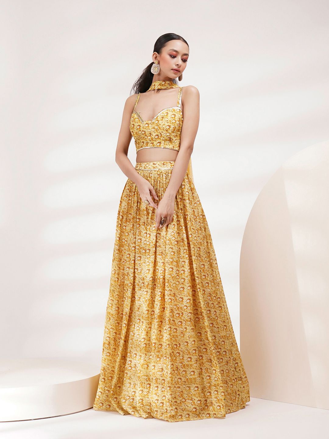 

Breathe by Aakanksha Singh Printed Gotta Patti Made to Measure Lehenga Choli, Yellow