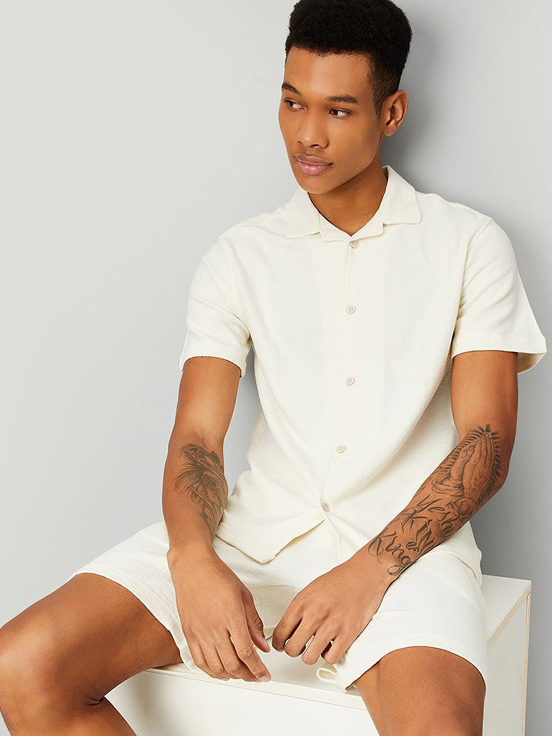 max Men Short Sleeves Shirt, Beige