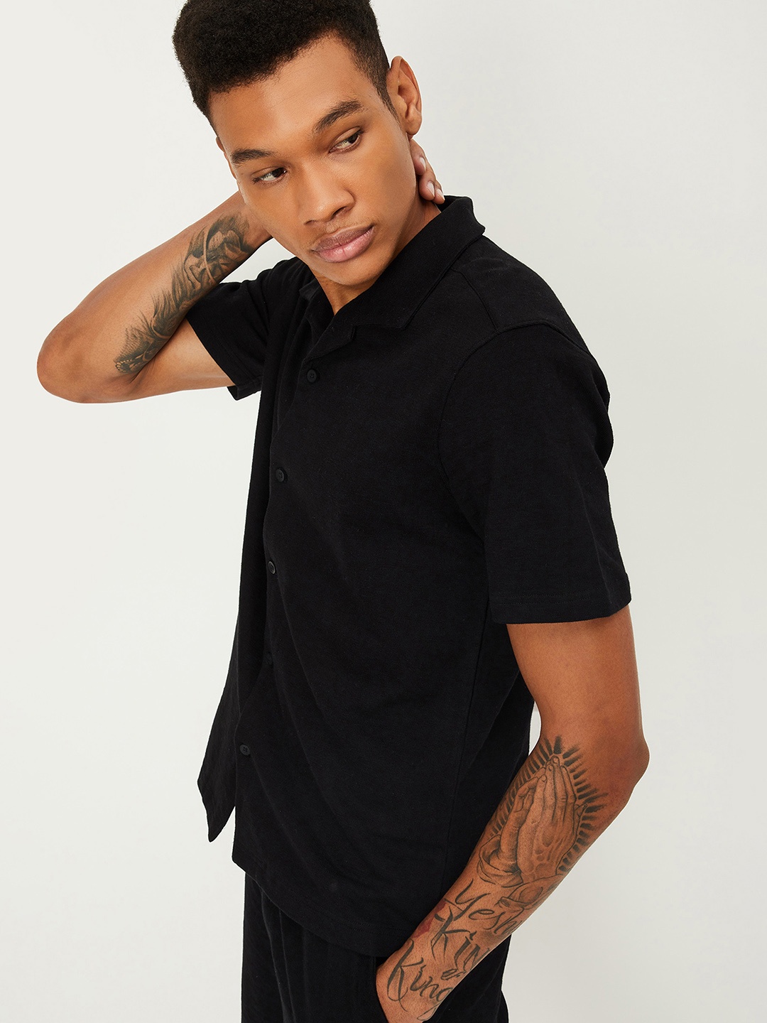 

max Men Short Sleeves Drop Shoulder Lounge Tshirt, Black