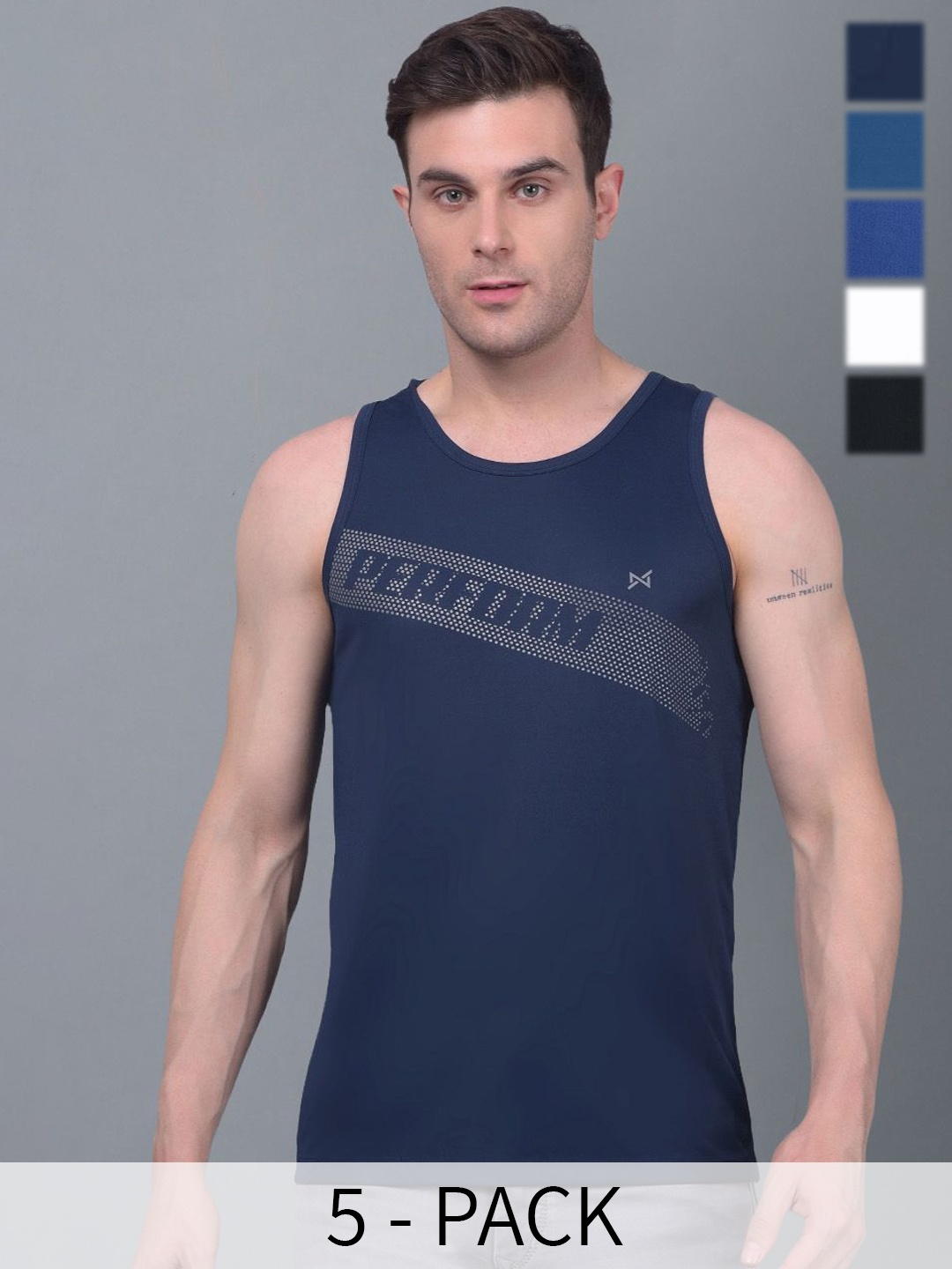

Force NXT Pack Of 5 Printed Anti Odour Tank Innerwear Vests, Blue
