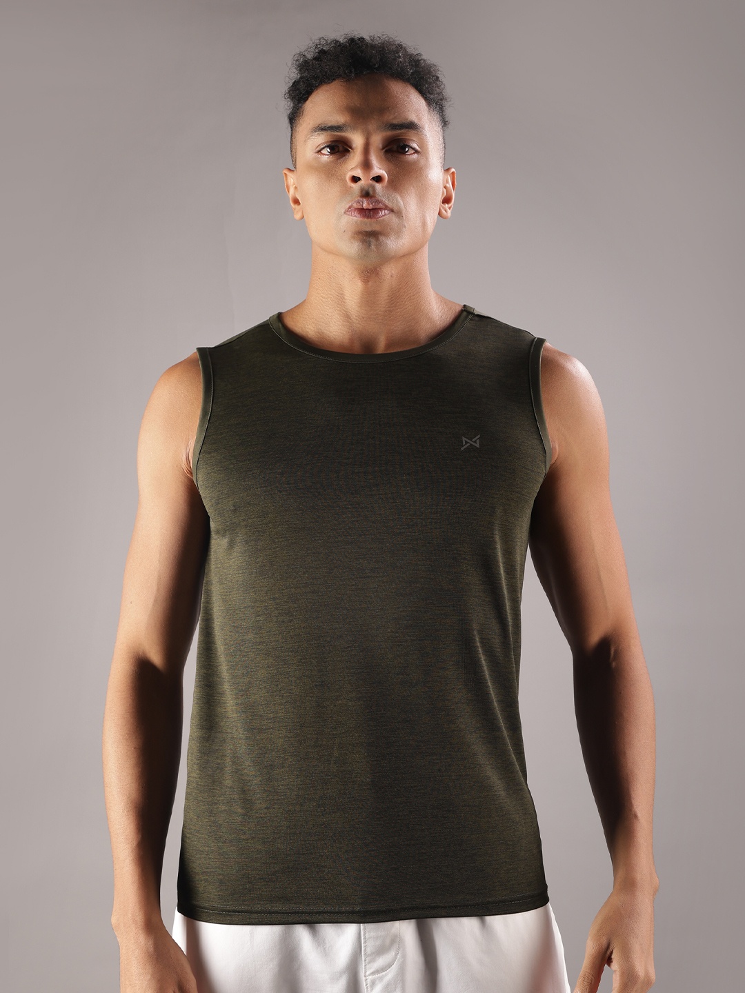 

Force NXT Men Anti Odour Solid Round Neck Sleeveless T-shirt, Olive