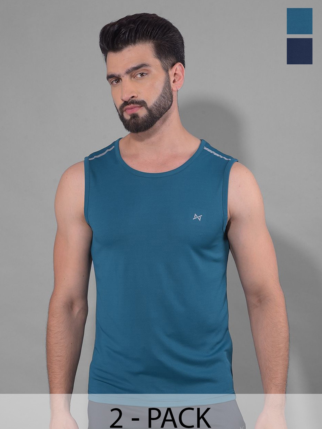 

Force NXT Men Pack Of 2 Anti Odour Solid Round Neck Sleeveless T-shirt, Teal